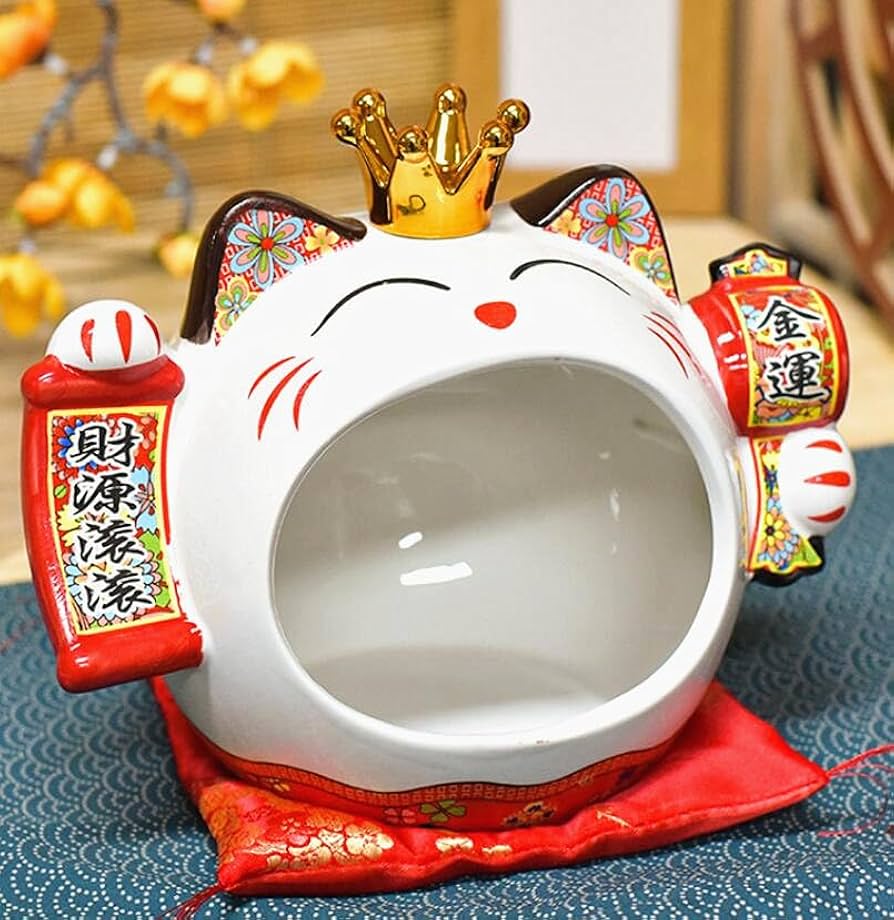 Amazon.co.jp: EatingBiting 7.9インチ 日本の陶芸 招き猫 王冠